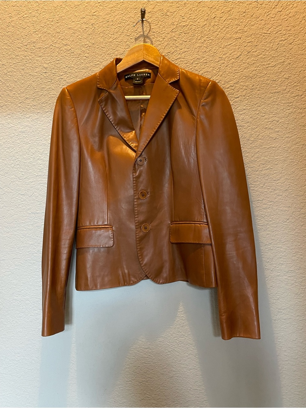 Ralph Lauren Tan Leather Notch-Lapel Blazer Sz 8